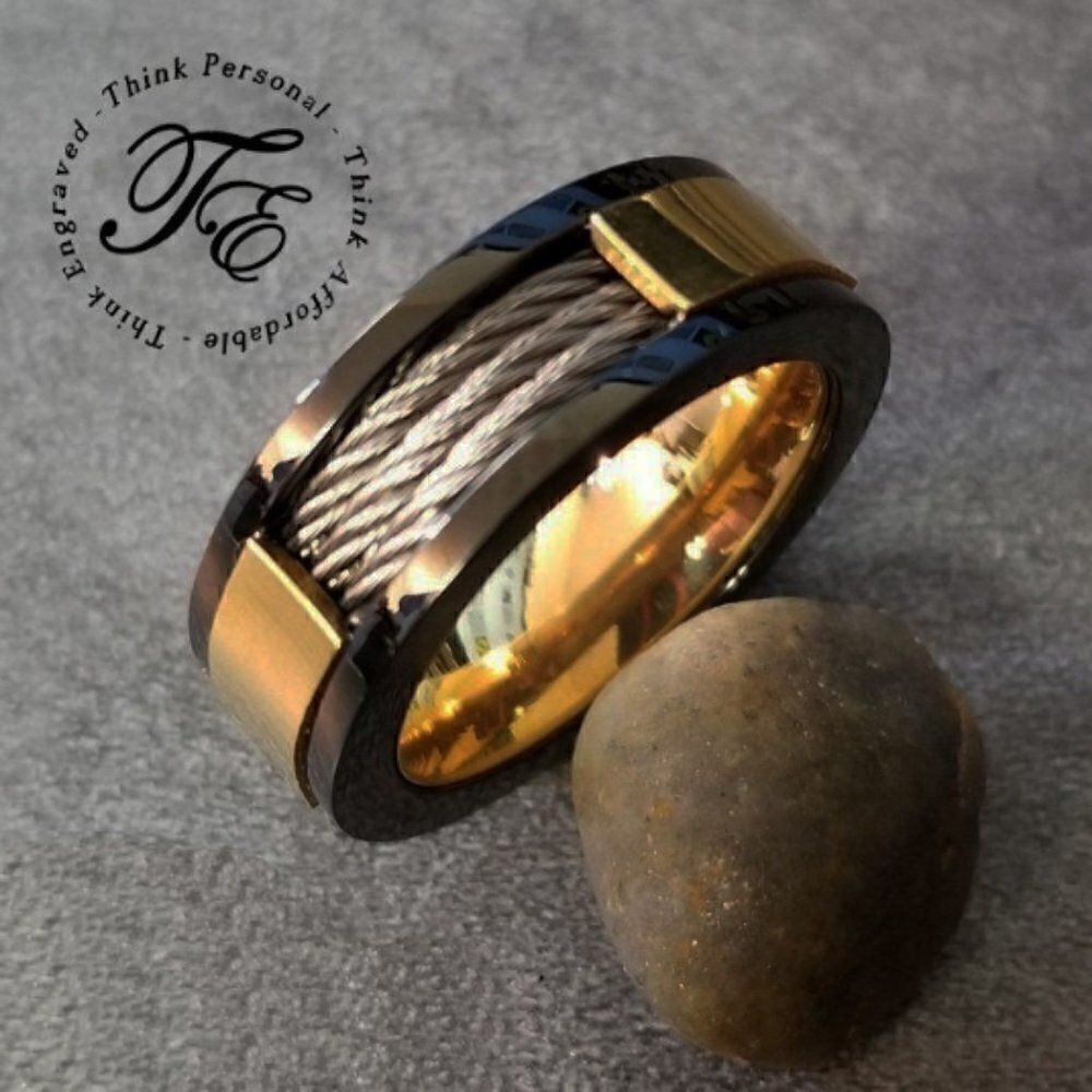 Men's Promise Ring Triple Wire Cable Inlay